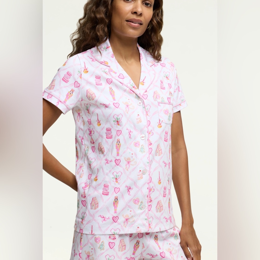 NWT Love Shack Fancy Roller Rabbit Sugarplum Lattice Polo Pajamas Small & XS - Picture 2 of 6